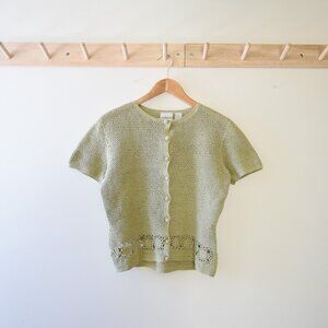 Vtg sage green crochet top
